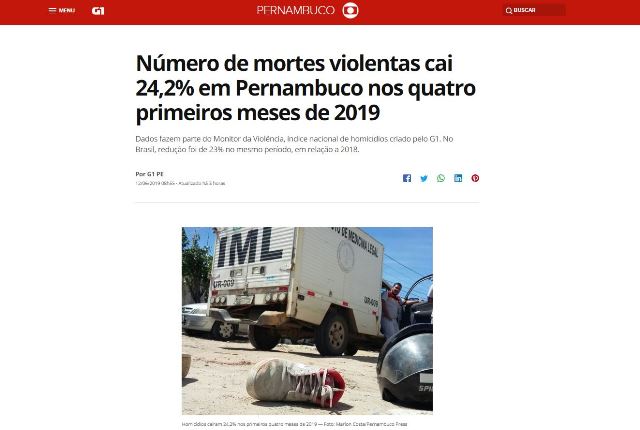 PE reduz mais homicídios que a média nacional